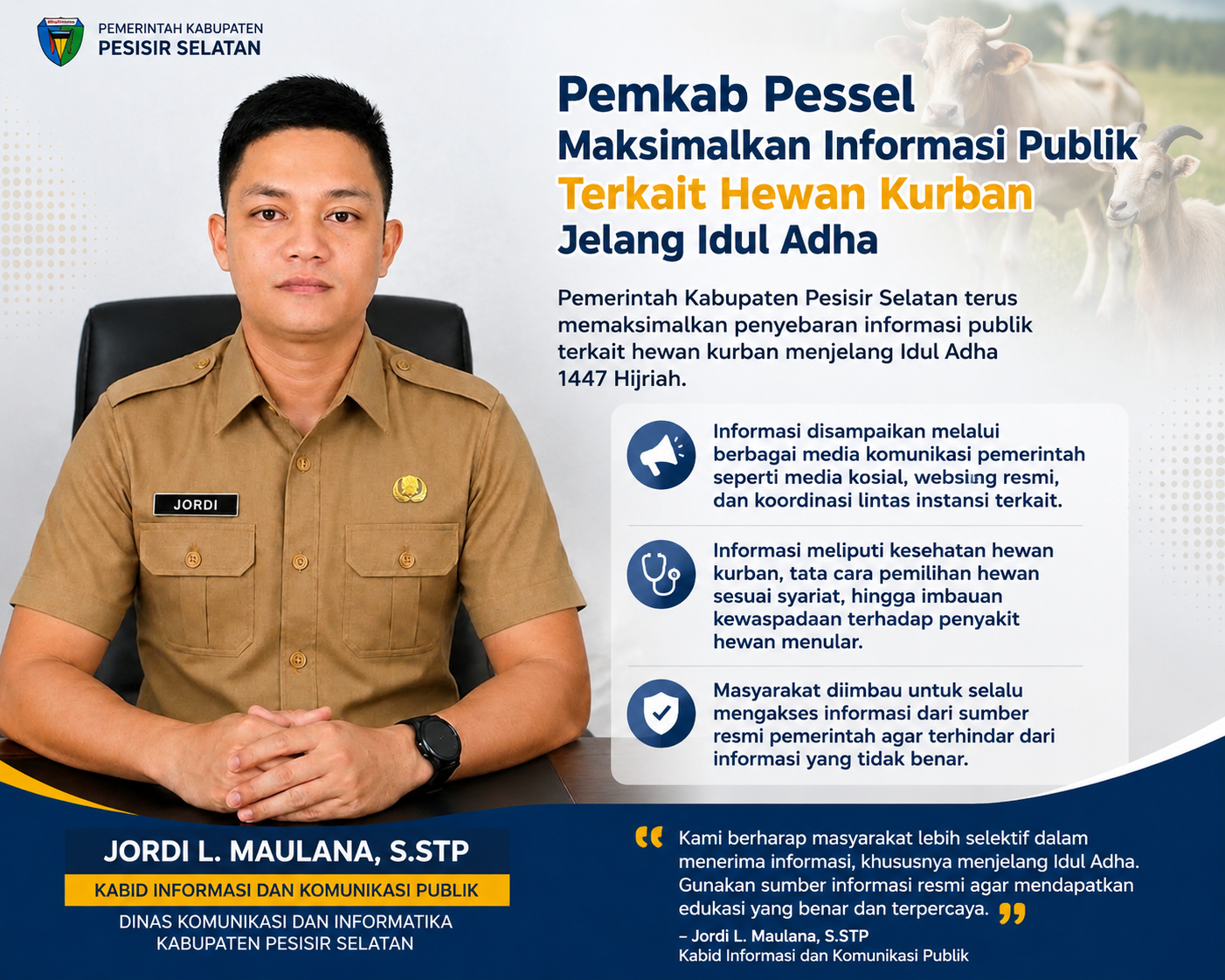 Pemkab Pessel Maksimalkan Informasi Publik Terkait Hewan Kurban Jelang Idul Adha